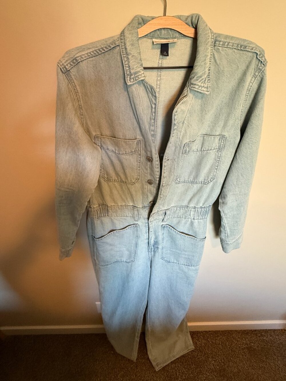 Universal Thread Light Wash Denim Jumpsuit Utility Coverall Size 10